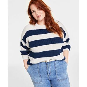 On 34th Plus Size Crewneck Striped Shaker Sweater